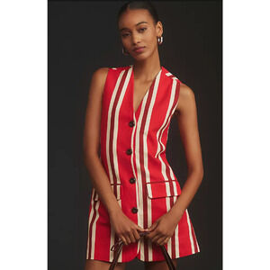 Simon Miller Carob Linen Mini Sleeveless Mini Blazer Dress Red Striped-Size M
